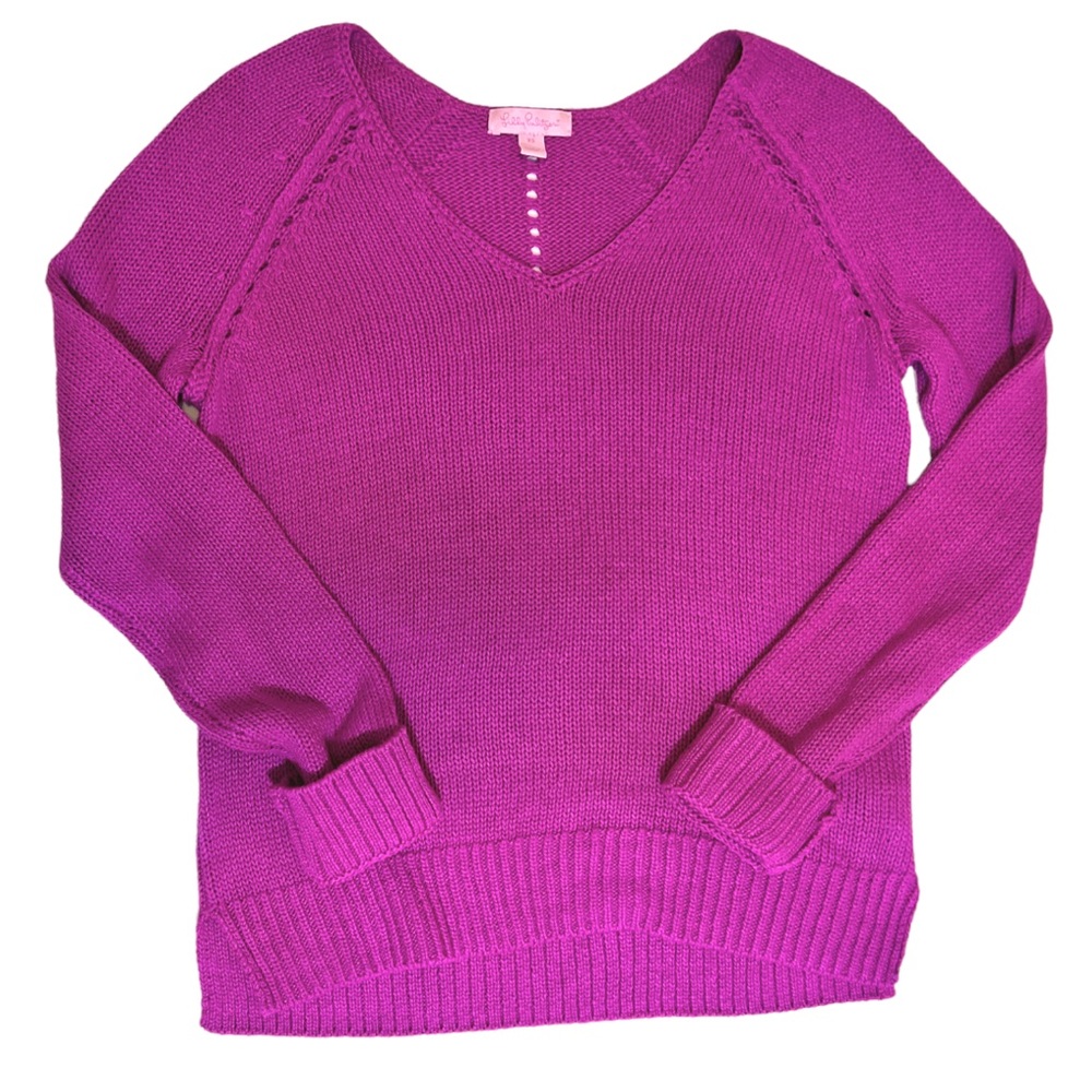Lilly Pulitzer Magenta Bennett Open Knit Pullover Sweater